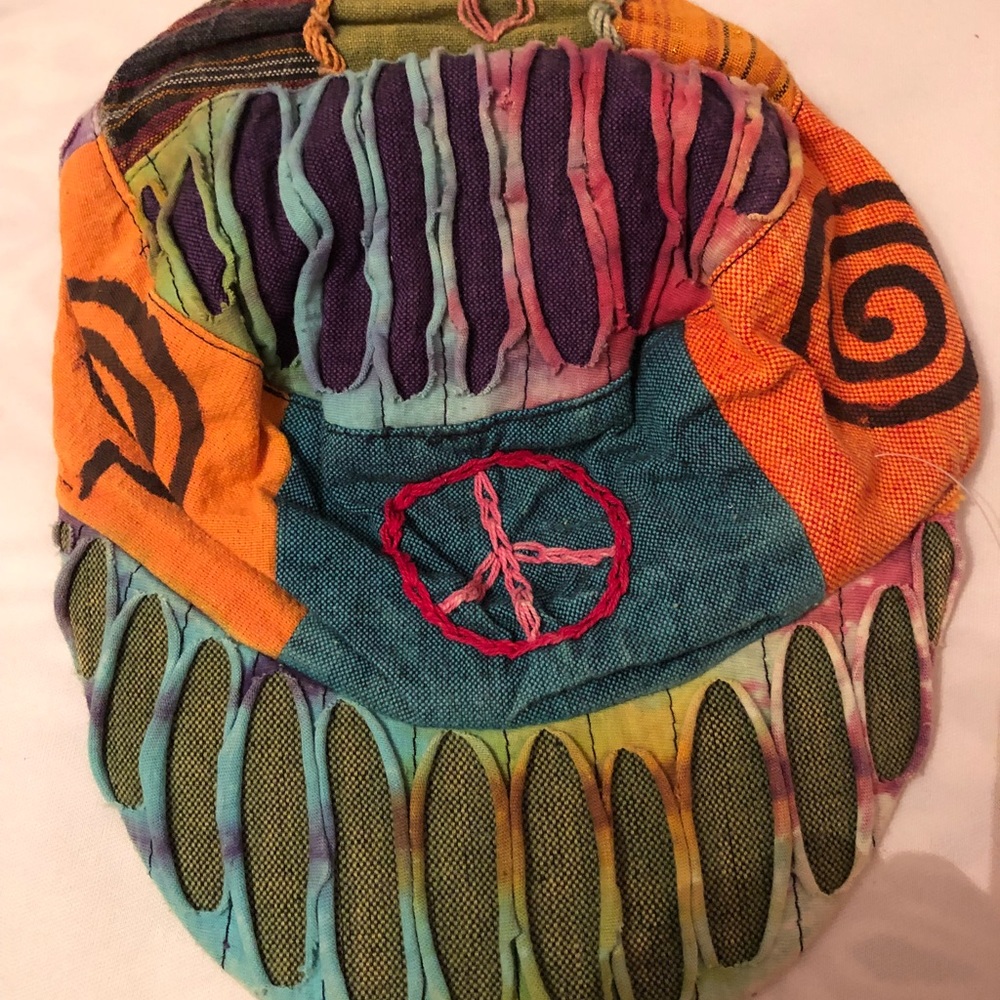 Peace sign rainbow patch work hat